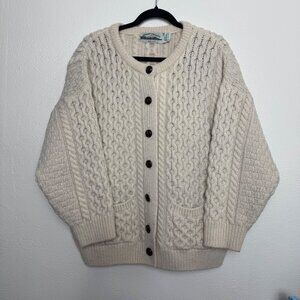 Aran Crafts Woolen Mill Cable Knit Irish Cardigan Sweater Sz M Ireland